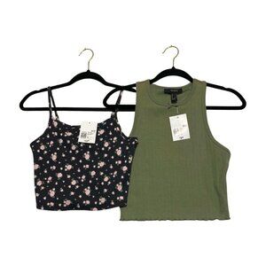 FOREVER 21 Bundle Cropped Cami Ditsy Floral/Tank Lettuce-edge Hem Cropped Small